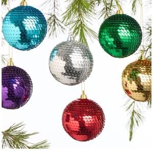 Set of 6 Sequin Christmas Ornaments Jewel Tones Sequin Ball Pack World Market
